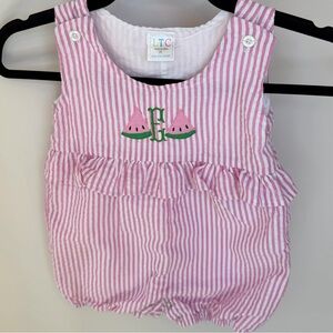 Seersucker “E” Watermelon Monogram Romper Bubble 2T LTC Love That Cotton Pink